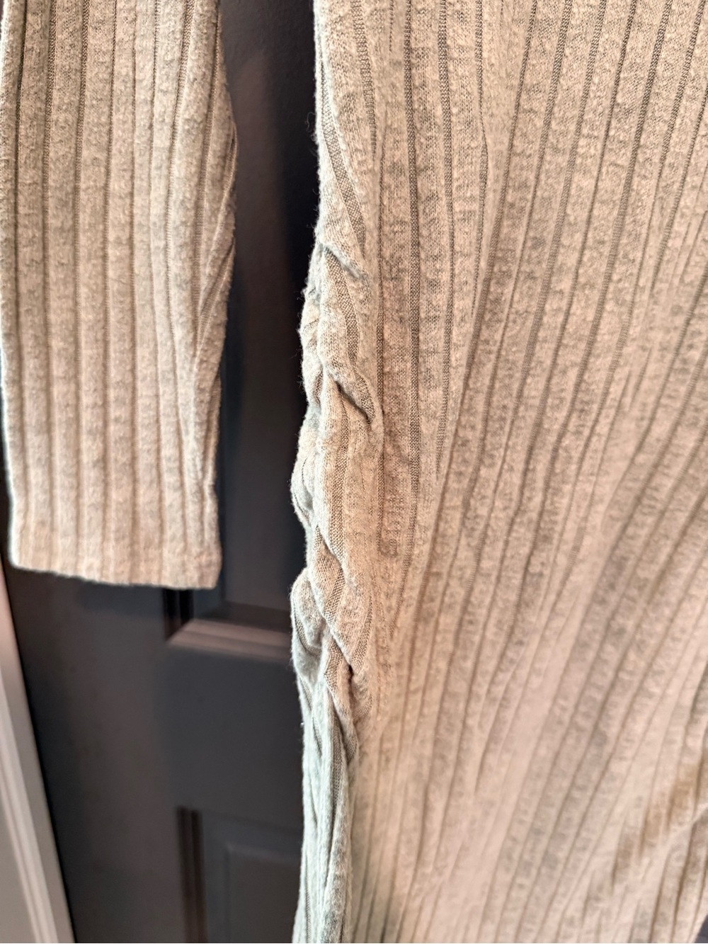 Maternity Ribbed V-Neck Long Sleeve Dress — Beige - Picture 2 of 4